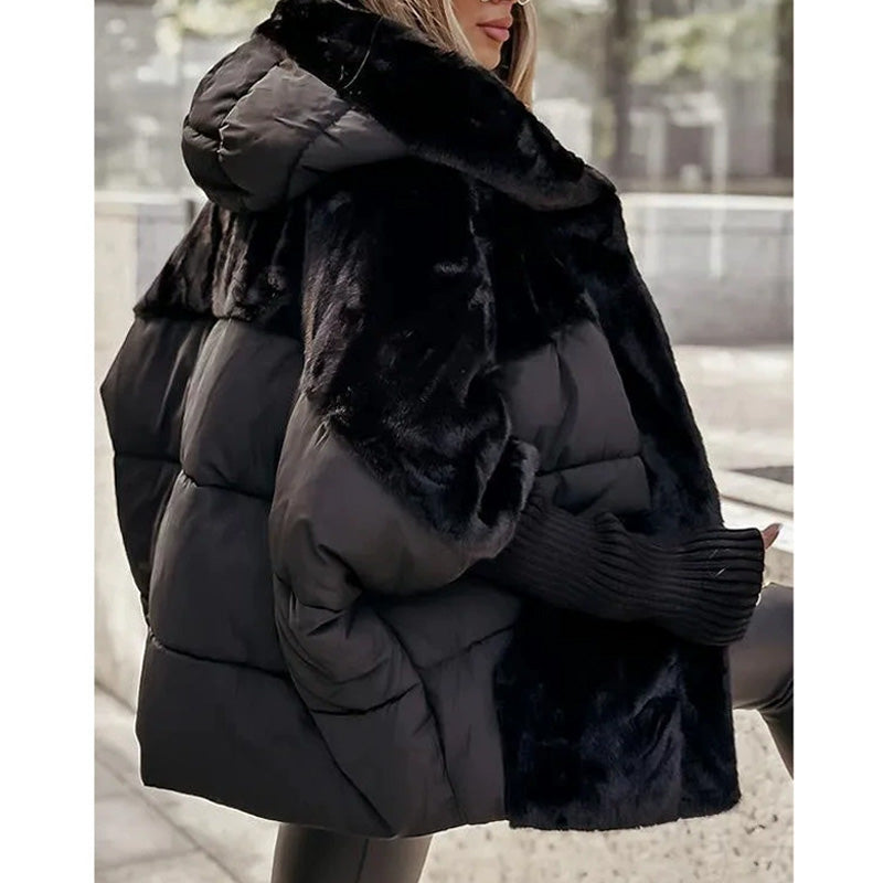 Oversized Patchwork Pufferjas met Capuchon – Warme Winterjas voor Dames