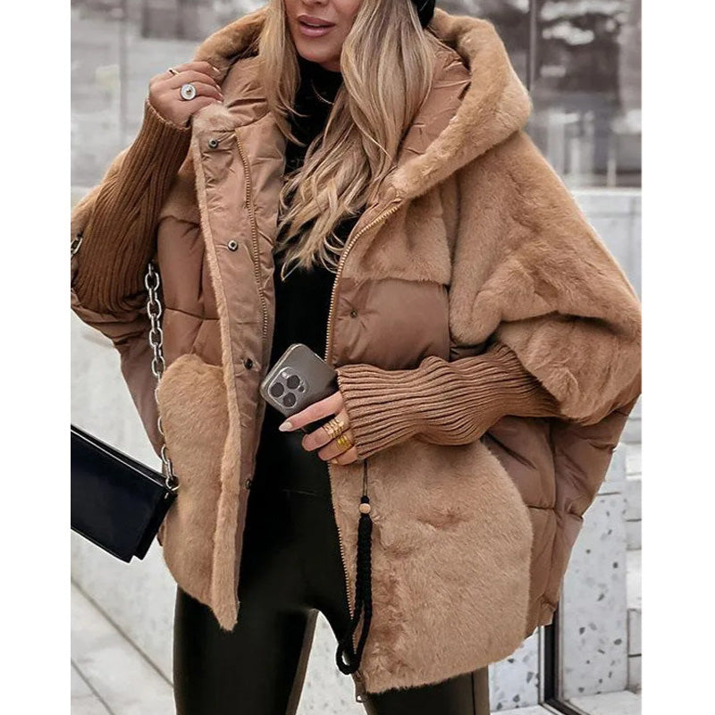 Oversized Patchwork Pufferjas met Capuchon – Warme Winterjas voor Dames