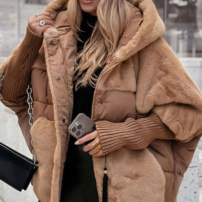 Oversized Patchwork Pufferjas met Capuchon – Warme Winterjas voor Dames