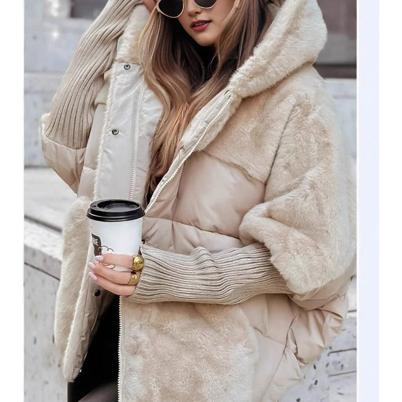 Oversized Patchwork Pufferjas met Capuchon – Warme Winterjas voor Dames
