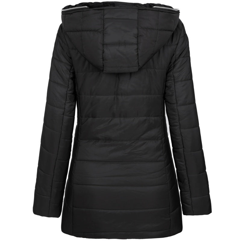 Dames Gewatteerde Winterjas met Capuchon – Middellange Jas met Warme Pluche Voering