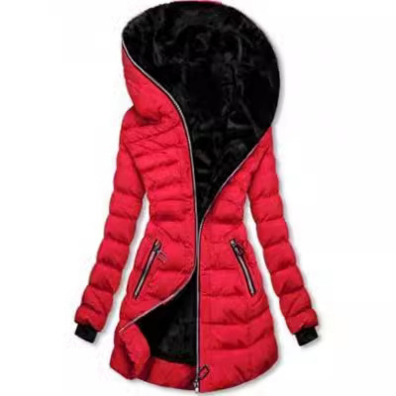 Dames Gewatteerde Winterjas met Capuchon – Middellange Jas met Warme Pluche Voering
