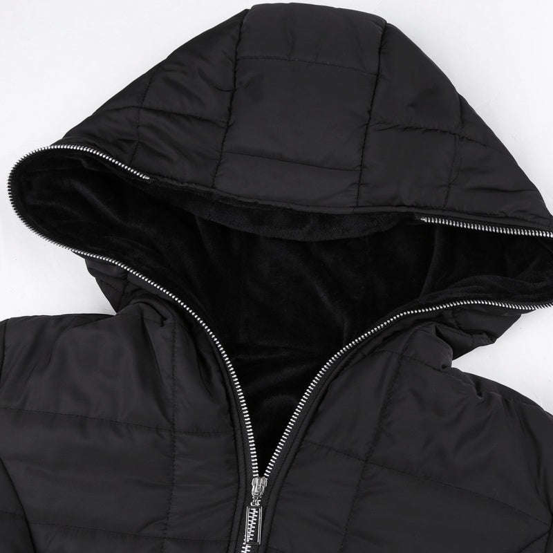 Dames Gewatteerde Winterjas met Capuchon – Middellange Jas met Warme Pluche Voering