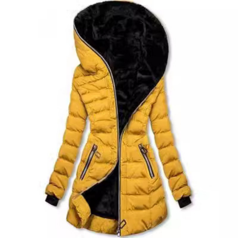 Dames Gewatteerde Winterjas met Capuchon – Middellange Jas met Warme Pluche Voering
