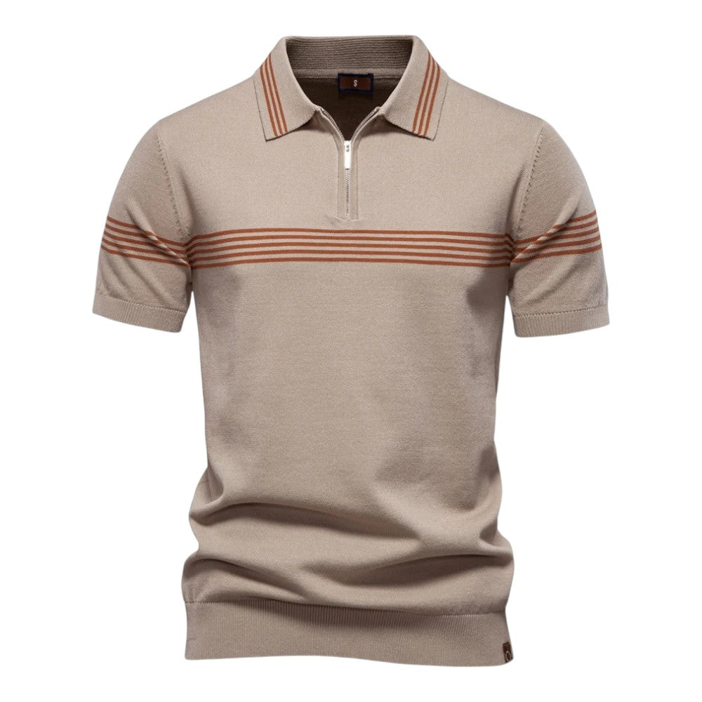 Heren Polo Shirt – Moderne Zip Polo met Contrasterende Strepen & Comfortabele Pasvorm