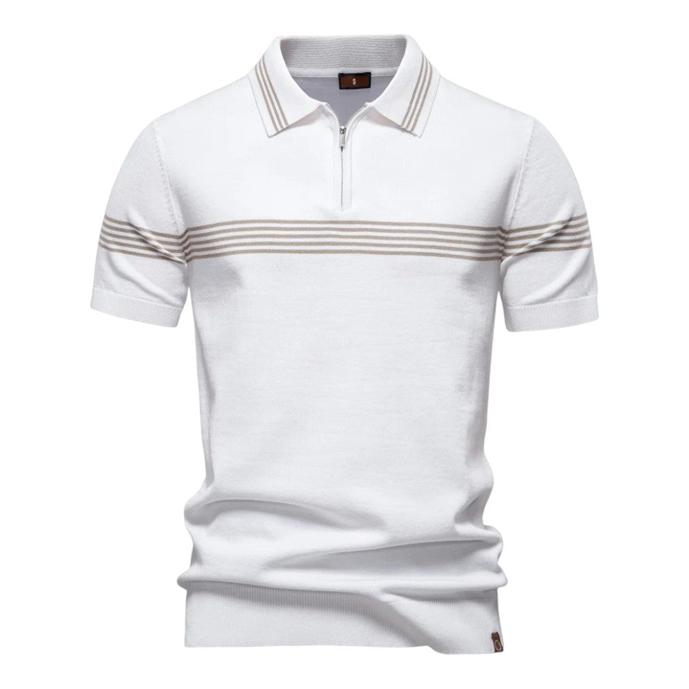 Heren Polo Shirt – Moderne Zip Polo met Contrasterende Strepen & Comfortabele Pasvorm