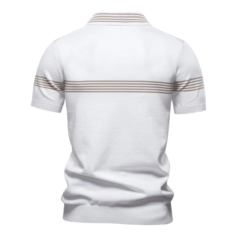 Heren Polo Shirt – Moderne Zip Polo met Contrasterende Strepen & Comfortabele Pasvorm