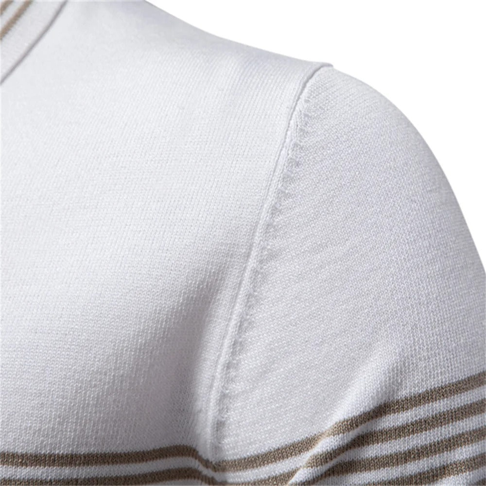 Heren Polo Shirt – Moderne Zip Polo met Contrasterende Strepen & Comfortabele Pasvorm