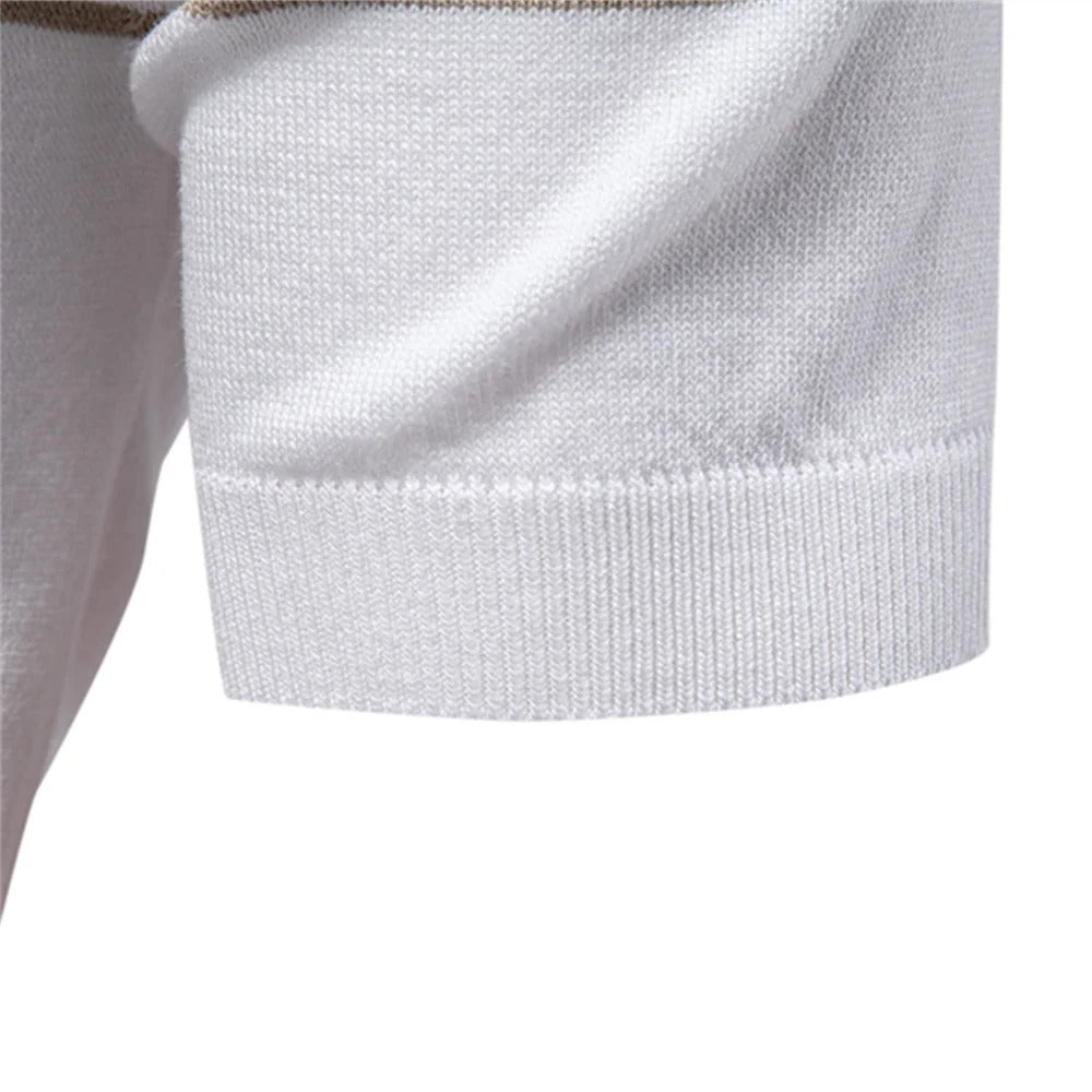 Heren Polo Shirt – Moderne Zip Polo met Contrasterende Strepen & Comfortabele Pasvorm