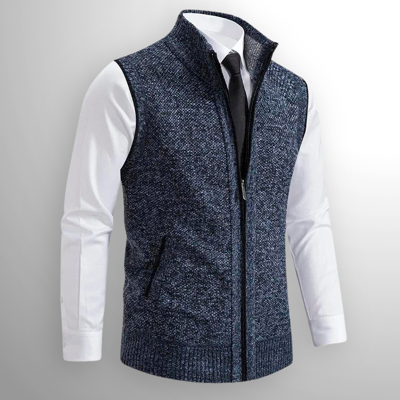 Heren Wollen Mix Gebreide Bodywarmer met Rits – Warme Laag met Kraag & Zakken