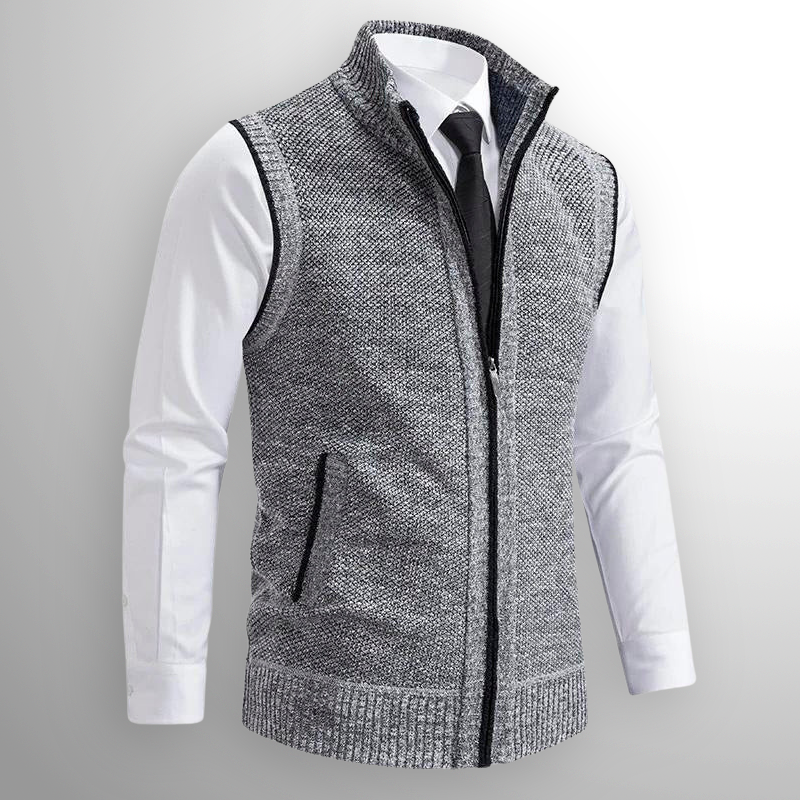 Heren Wollen Mix Gebreide Bodywarmer met Rits – Warme Laag met Kraag & Zakken