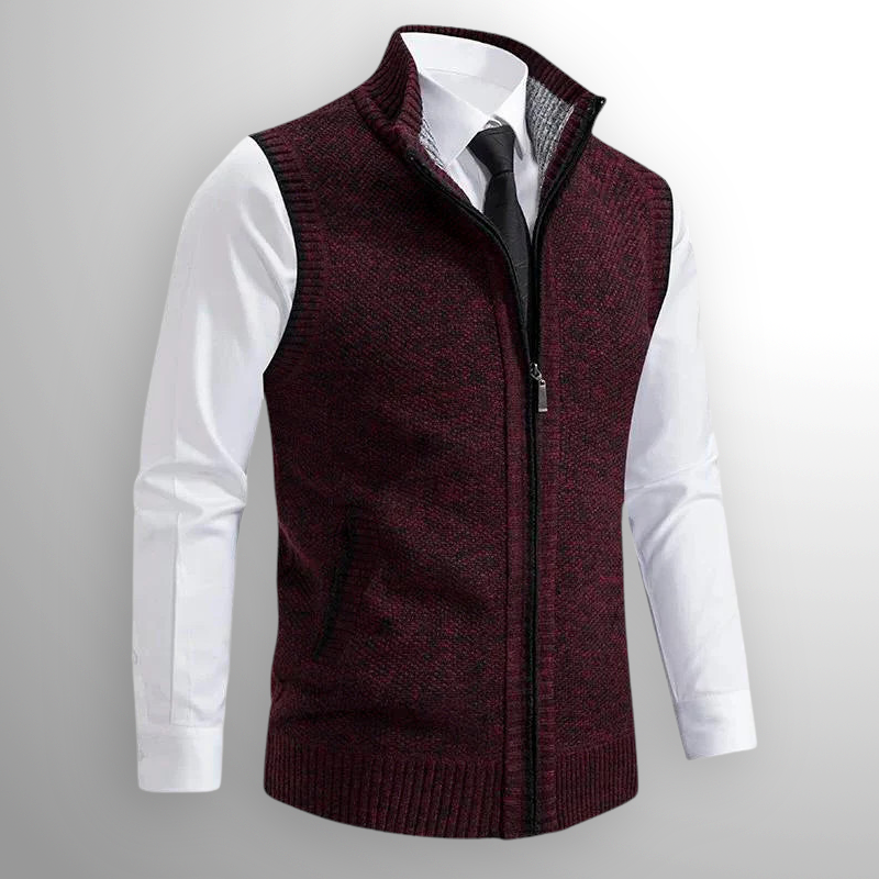 Heren Wollen Mix Gebreide Bodywarmer met Rits – Warme Laag met Kraag & Zakken