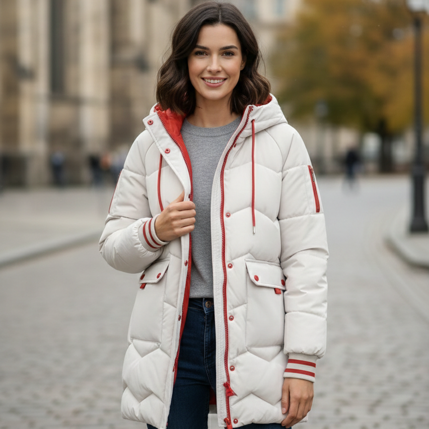 Lange Gewatteerde Winterjas Dames met Verstelbare Capuchon en Gestructureerd Ontwerp voor Optimale Bescherming 3