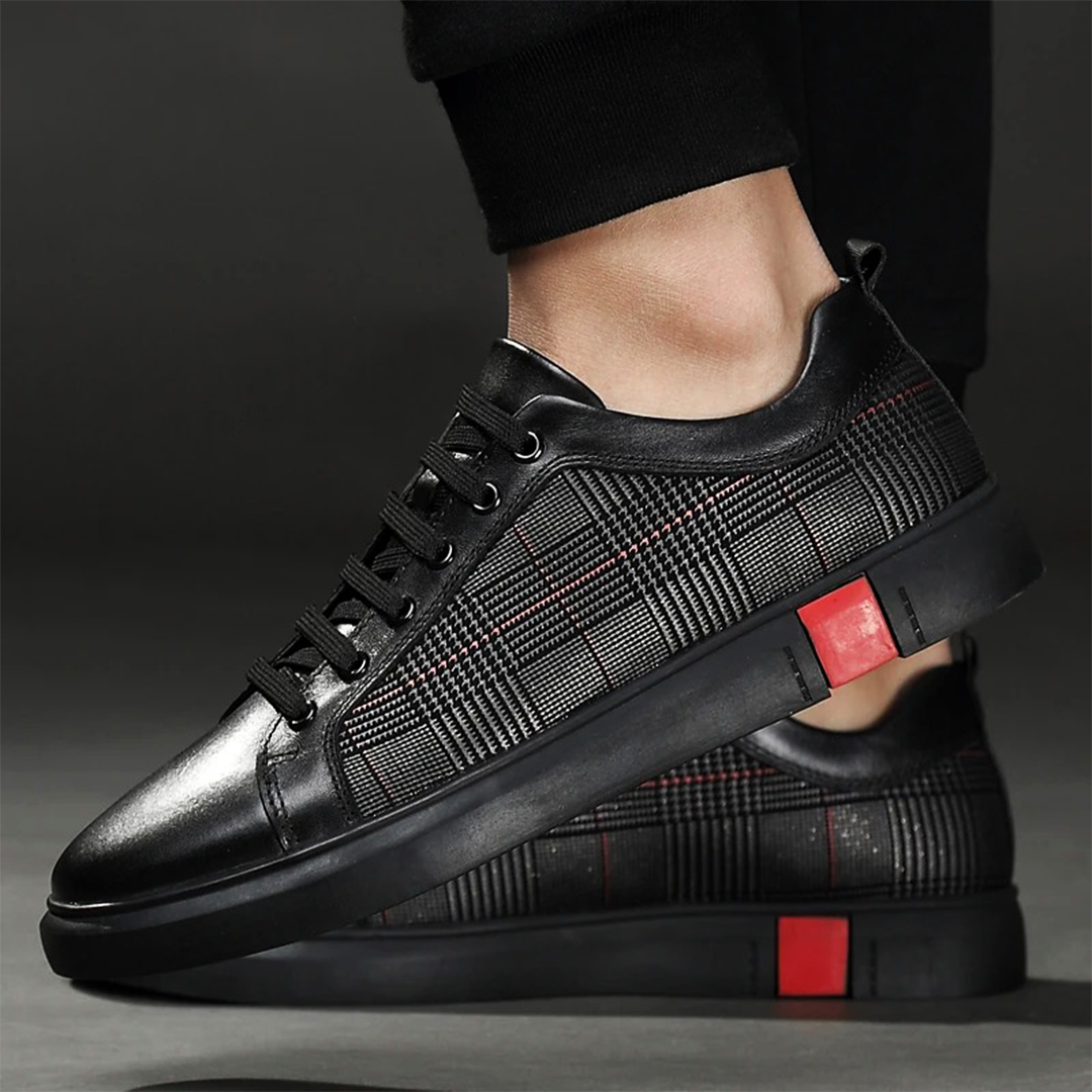 Leren Sneakers Heren – Handgemaakte Casual Schoenen met Geruit Design en Comfortabel Voetbed