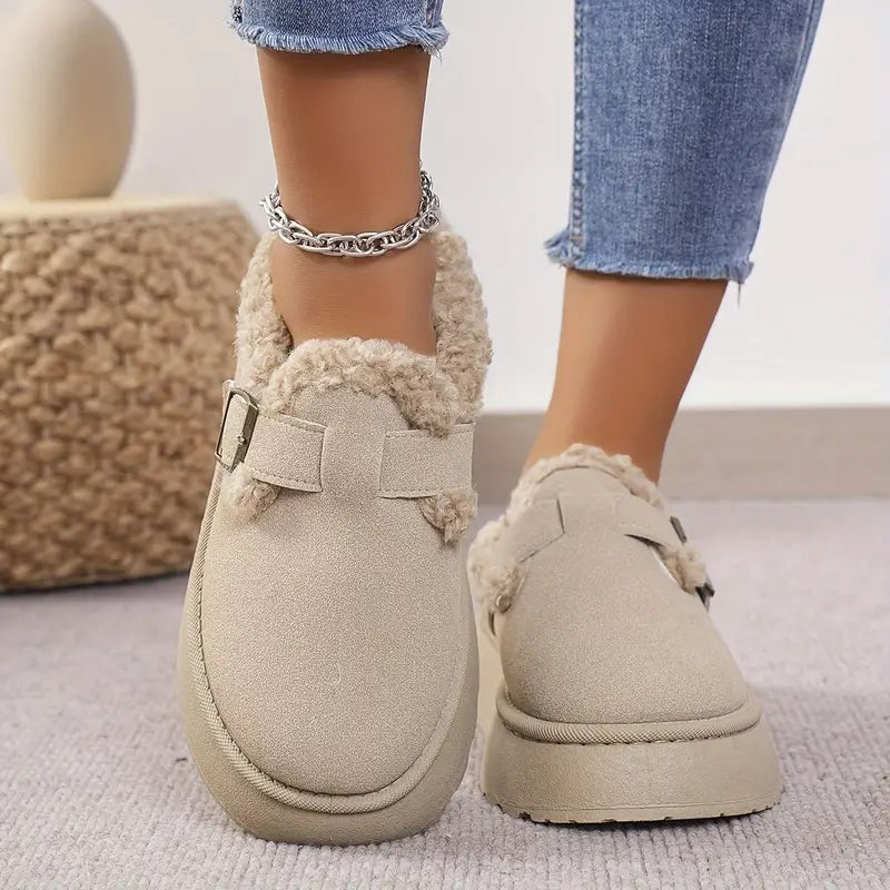 BuckleBouclé Slippers – Luxe Dames Slippers met Gesp en Zachte Bouclé Voering