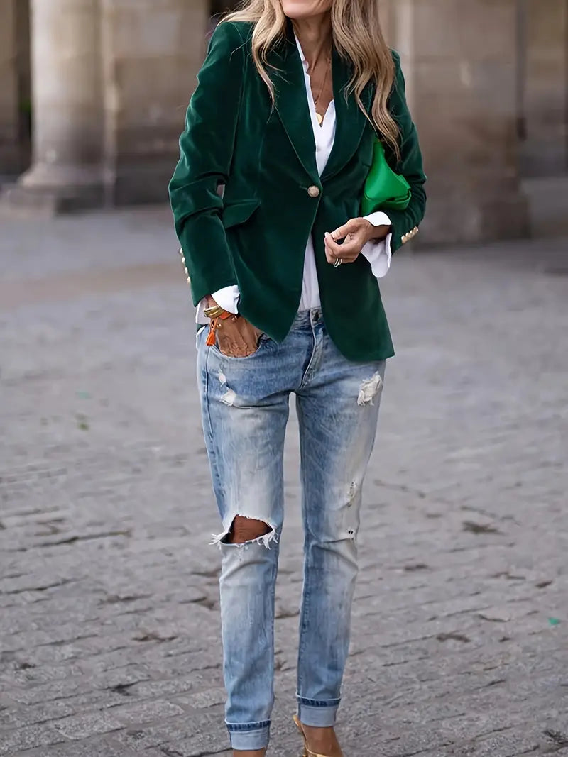 Dames Fluwelen Blazer – Elegante Getailleerde Jas met Klassieke Revers voor Avond & Casual Look
