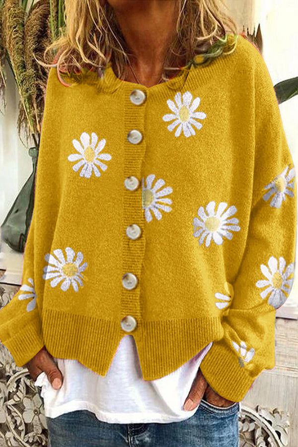 Gebreid Vest met Ronde Hals en Bloemenborduursel – Elegante en Comfortabele Cardigan