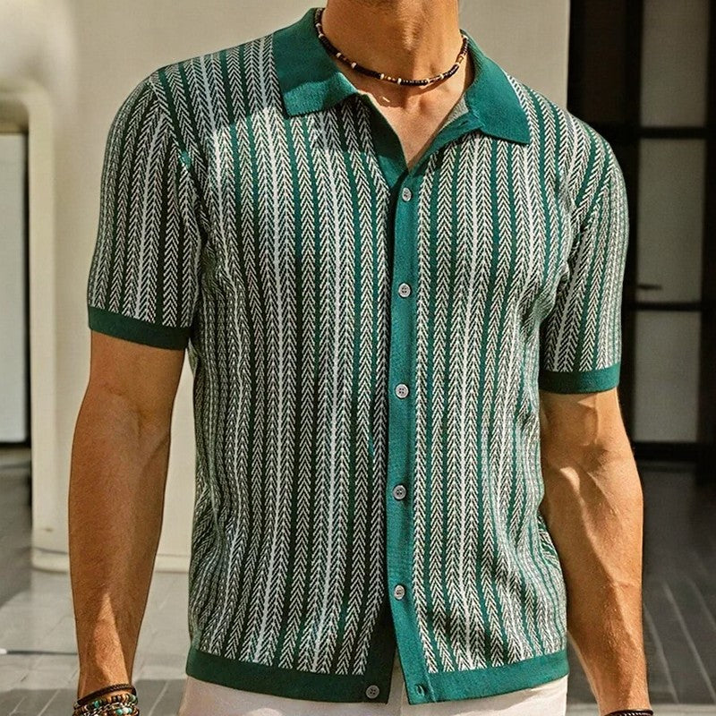 Milieuvriendelijk Overhemd van Biologisch Katoenmix met Vissengraatpatroon – Zacht Button-Down voor Casual en Semi-Formele Gelegenheden