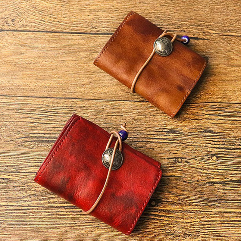 Vintage Leren Bifold Portemonnee – Compacte Munt- en Kaartenhouder voor Dagelijks Gebruik