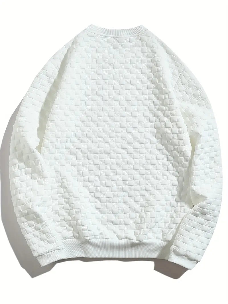 Casual Heren Sweater met Ronde Hals – Reliëf Geblokt Patroon Top