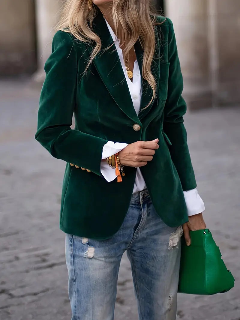 Dames Fluwelen Blazer – Elegante Getailleerde Jas met Klassieke Revers voor Avond & Casual Look
