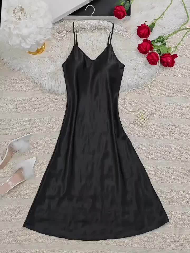 Satijnen Slip Lounge Jurk – Elegante Effenkleurige Dames Nachtkleding