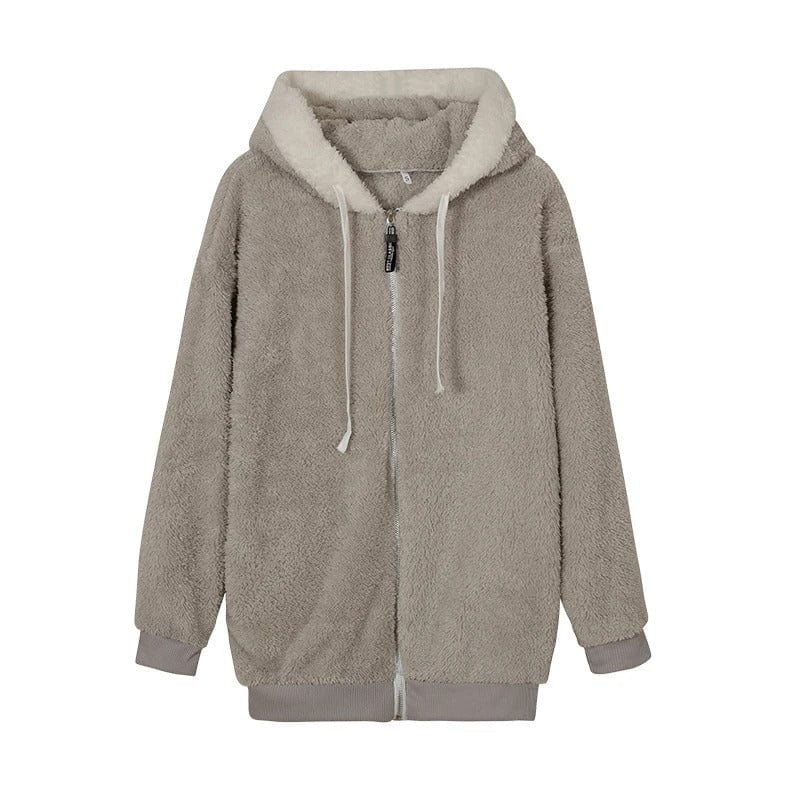 Pluche Jas met Capuchon – Warme Zip-Up Fleece Jas voor Herfst Winter