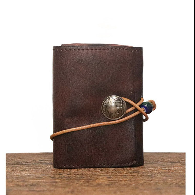 Vintage Leren Bifold Portemonnee – Compacte Munt- en Kaartenhouder voor Dagelijks Gebruik