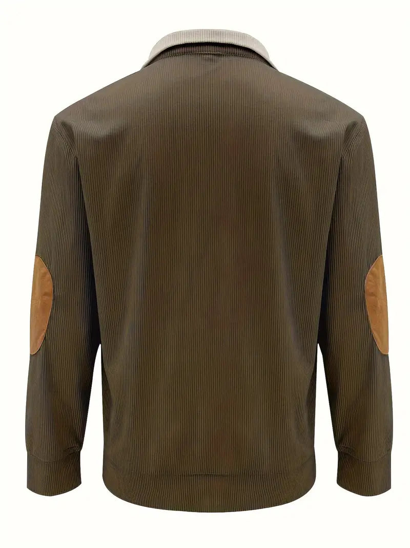 Heren Trui met Contrasterende Kraag en Knopen – Casual Pullover met Elleboogstukken, Warme Gebreide Trui voor Herfst en Winter