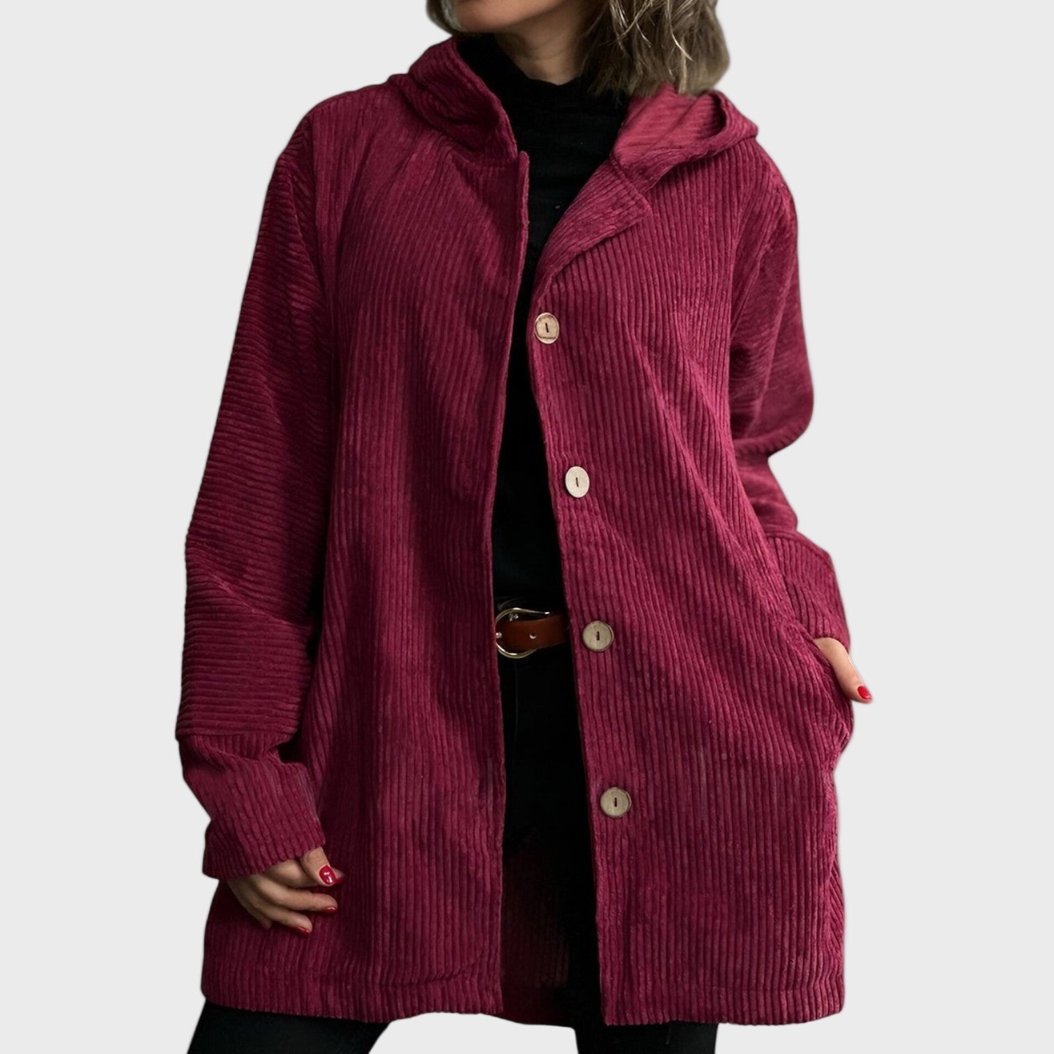 Dames Corduroy Jas met Capuchon – Stijlvolle en Comfortabele Tussenjas