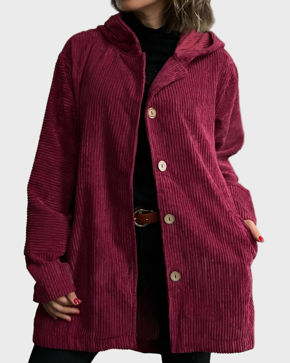 Dames Corduroy Jas met Capuchon – Stijlvolle en Comfortabele Tussenjas