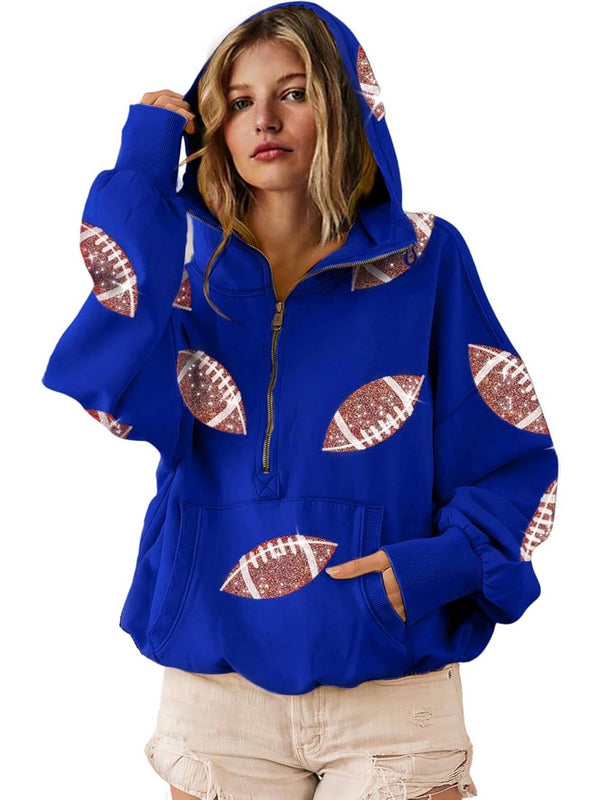 Dames Game Day Hoodie – Glanzende Sequin Football Sweater met Capuchon & Zak