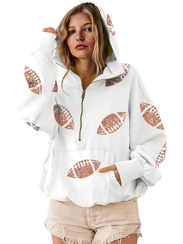 Dames Game Day Hoodie – Glanzende Sequin Football Sweater met Capuchon & Zak