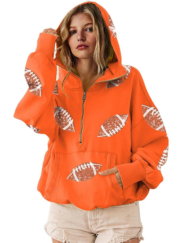 Dames Game Day Hoodie – Glanzende Sequin Football Sweater met Capuchon & Zak