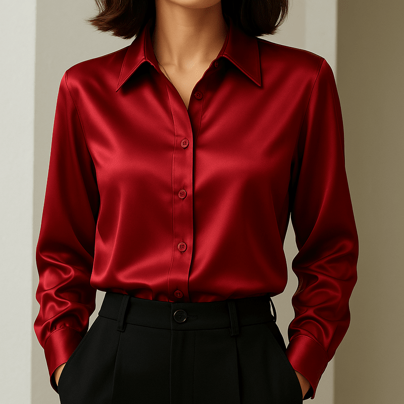 Elegante Satijnen Blouse – Luchtige Pasvorm, Zijdezacht, Voor Dag en Nacht