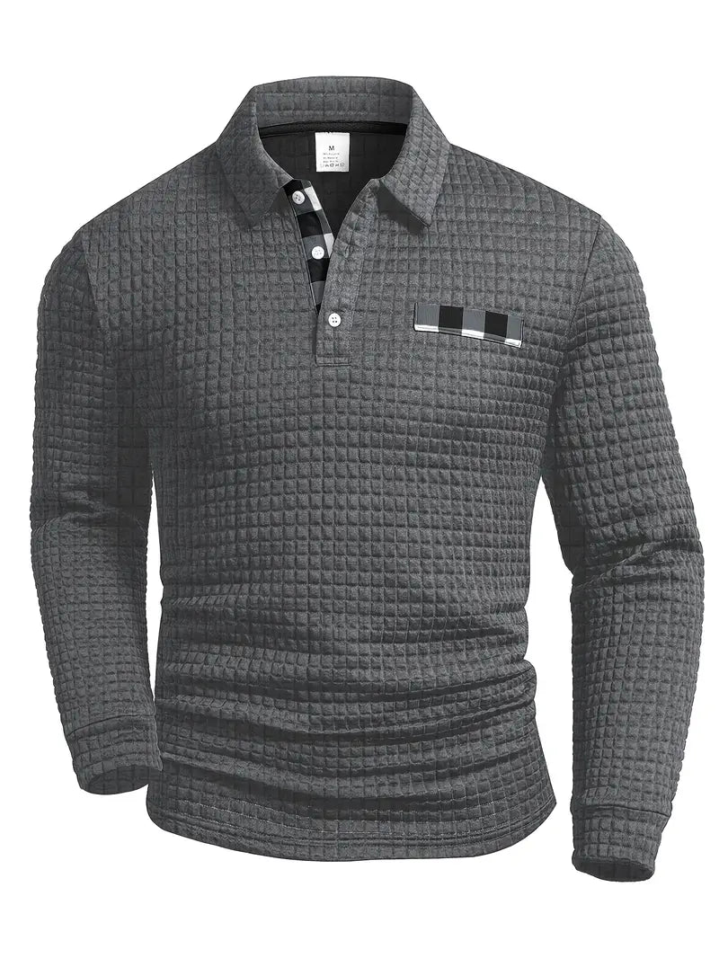 Heren Casual Lange Mouw Gebreide Polo Shirt – Stijlvolle Knopen Smart Casual Top