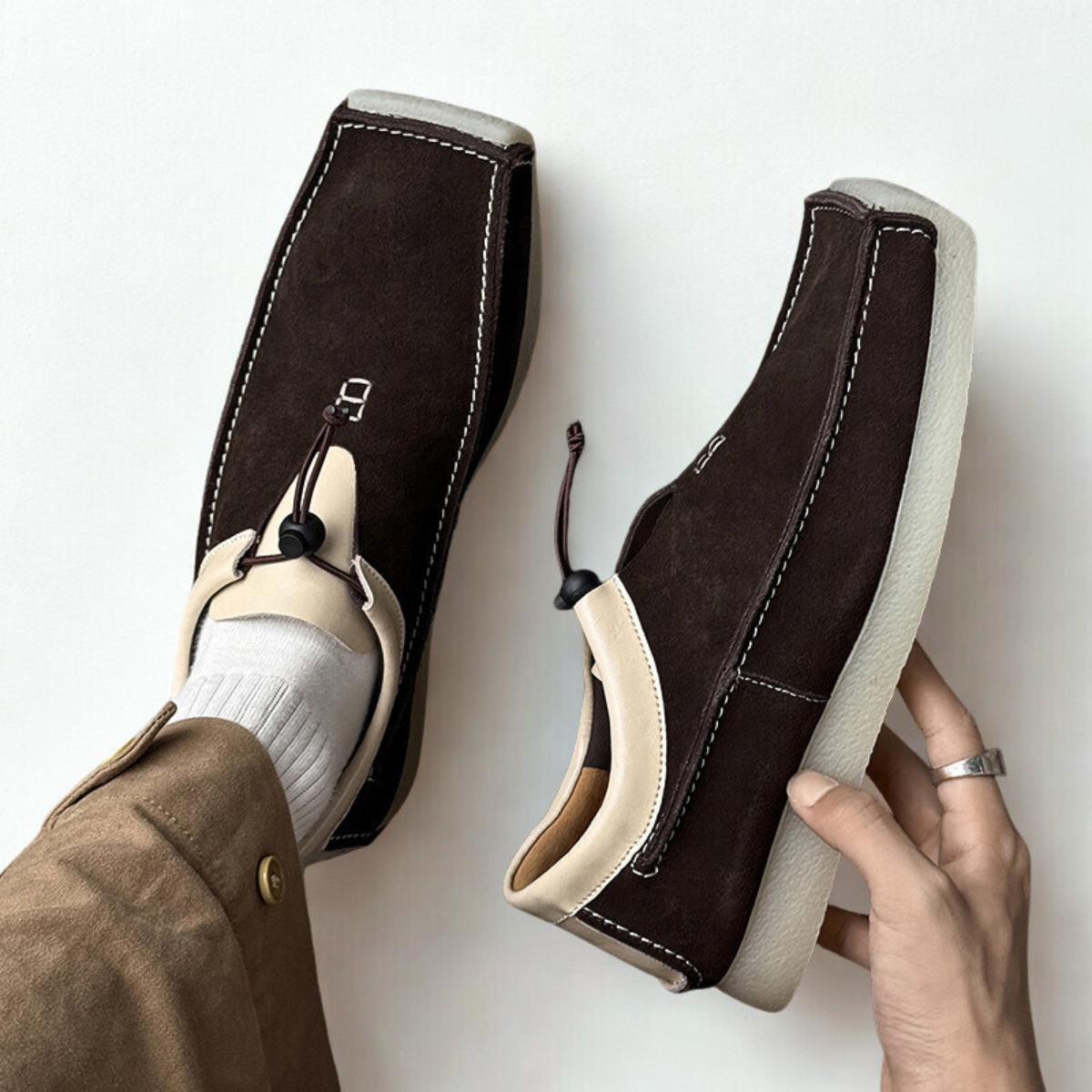 Handgemaakte Leren Loafers voor Heren – Zachte Suède Instappers met Vierkante Neus