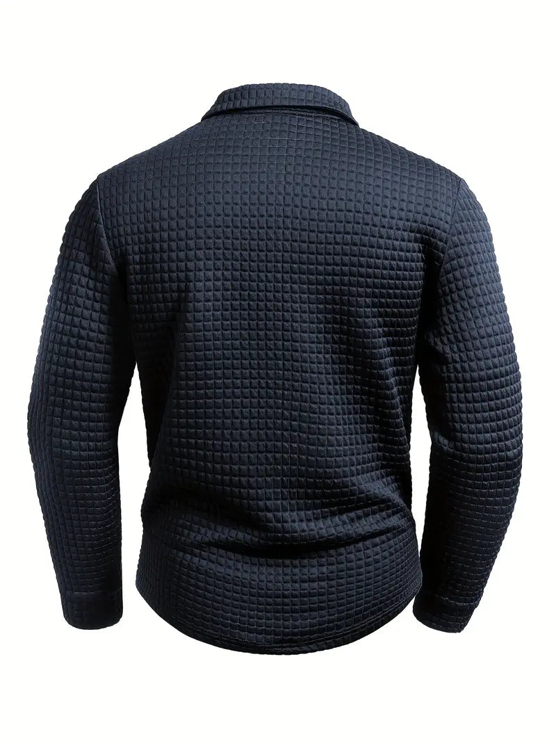 Heren Casual Lange Mouw Gebreide Polo Shirt – Stijlvolle Knopen Smart Casual Top