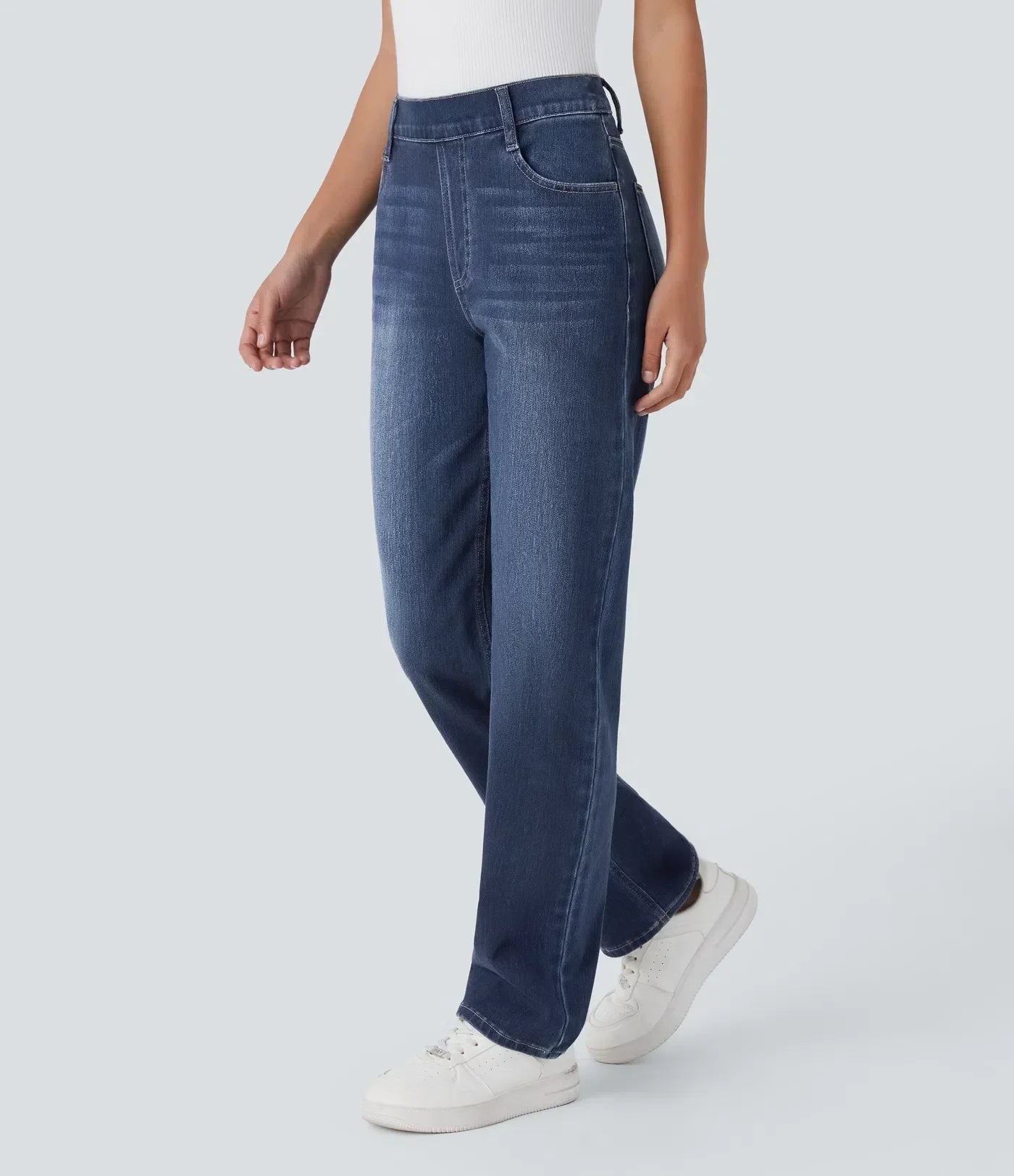Dames Hoge Taille Stretch Broek – Comfortabele Slim Fit met Zakken