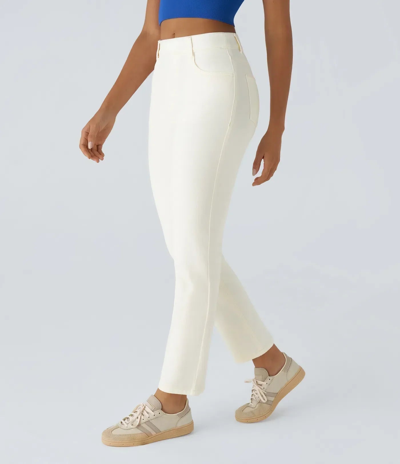 Dames Hoge Taille Stretch Broek – Comfortabele Slim Fit met Zakken