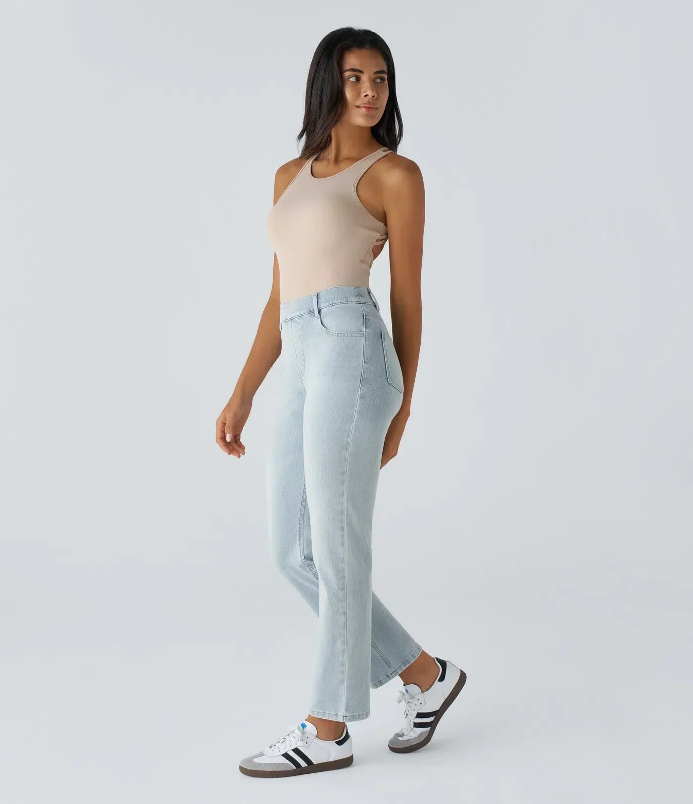 Dames Hoge Taille Stretch Broek – Comfortabele Slim Fit met Zakken