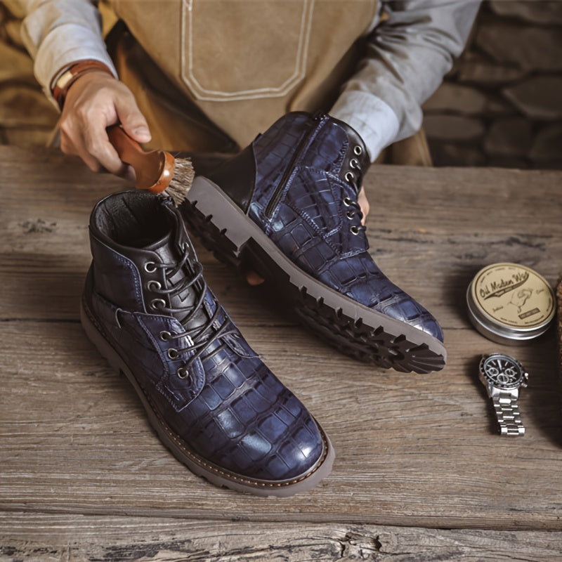Heren Leren Enkellaarzen – Handgemaakte Vintage Werk- en Casual Boots met Comfortabele Zool