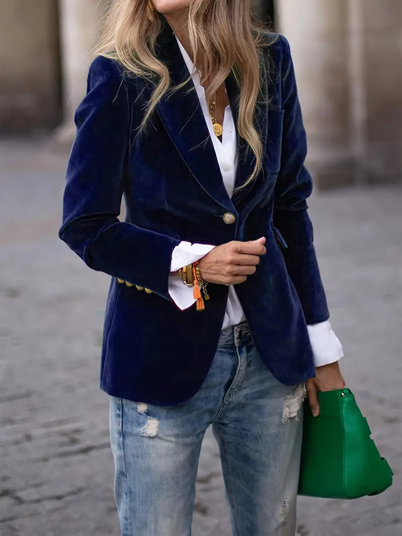 Dames Fluwelen Blazer – Elegante Getailleerde Jas met Klassieke Revers voor Avond & Casual Look