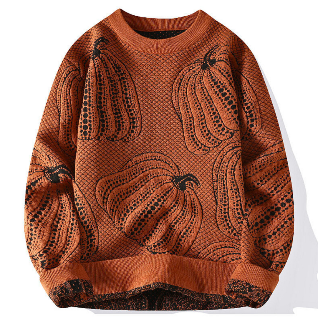 Luxe Trui in Pompoenlook – Warme Gebreide Herfsttrui met Seizoensmotief & Comfortabele Pasvorm