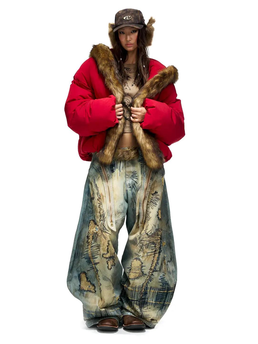 Geborduurde Dames Jeans met Washed Effect – Unieke & Stijlvolle Spijkerbroek