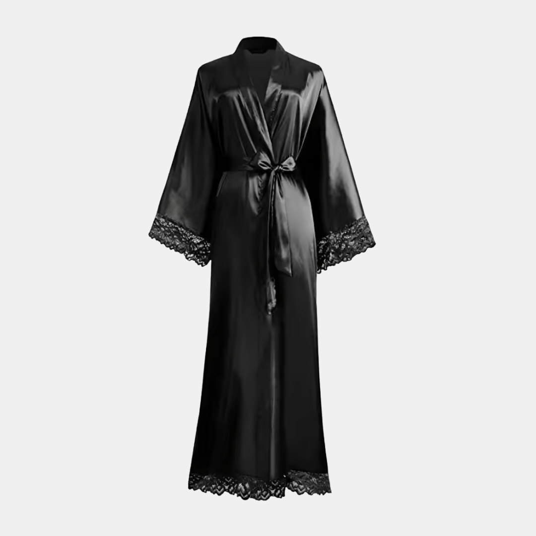 Luxe Zijde Satijn Kant Lange Badjas – Elegante Bruiloft, Bruidsmeisje & Lingerie Kamerjas voor Dames
