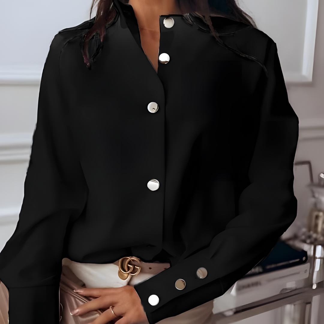 Elegante Dames Blouse – Lange Mouwen Shirt met Opvallende Knopen
