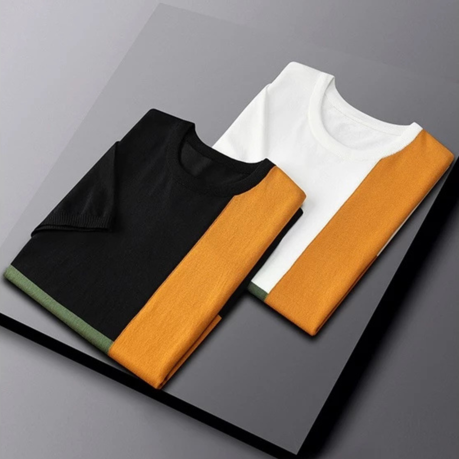 Colorblock Shirt voor Heren – Stijlvol Stretch-Knit T-shirt met Geometrisch Design