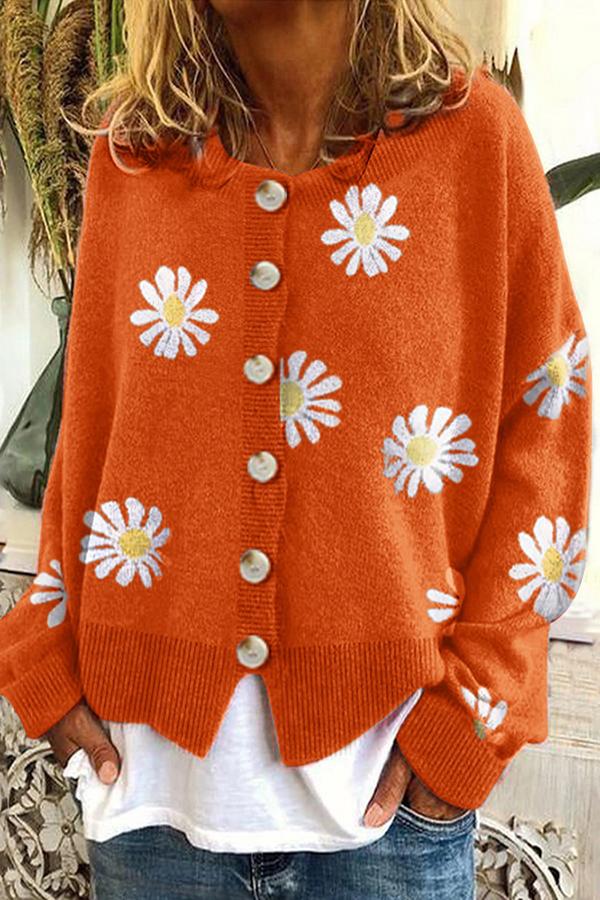Gebreid Vest met Ronde Hals en Bloemenborduursel – Elegante en Comfortabele Cardigan