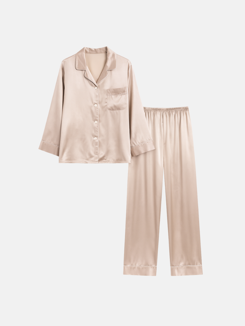 Luxe Satijnen Pyjama Set – Zachte, Ademend Lounge- en Nachtkleding met Lange Mouwen voor Warme Nachten